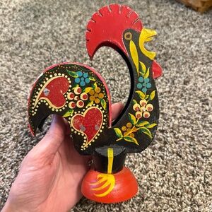 Vintage Folkart Wooden Rooster Napkin Holder Handmade Portugal